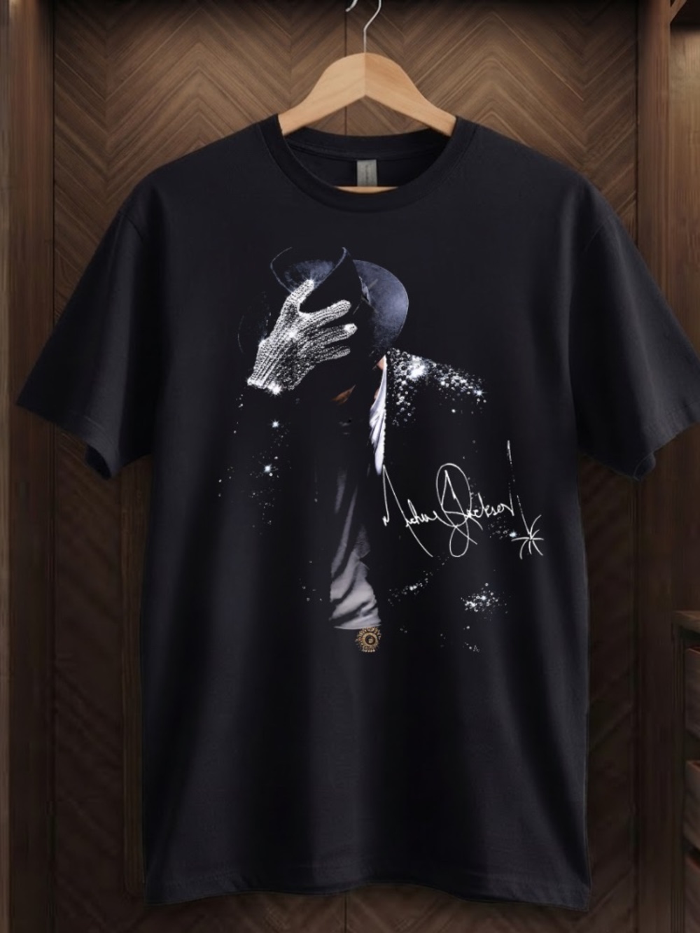 Michael Jackson Signature Sequined Glove Fedora Hat Vintage Black T-Shirt
